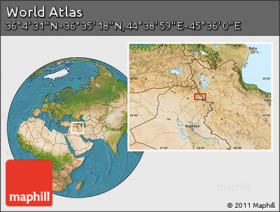 Satellite Location Map of the Area around 36° 19' 55" N, 45° 7' 30" E