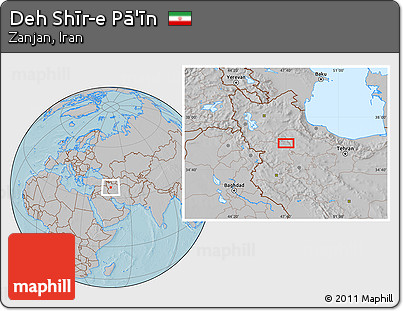 Gray Location Map of Deh Shīr-e Pā'īn, hill shading