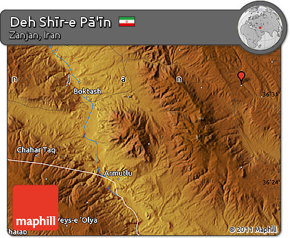 Physical Map of Deh Shīr-e Pā'īn