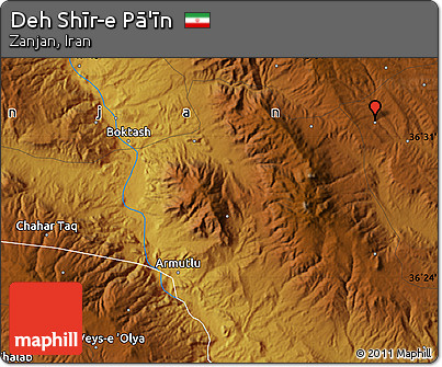 Physical Map of Deh Shīr-e Pā'īn