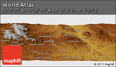 Physical Panoramic Map of the Area around 36° 19' 55" N, 47° 40' 29" E