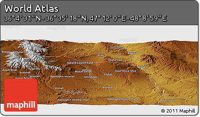 Physical Panoramic Map of the Area around 36° 19' 55" N, 47° 40' 29" E
