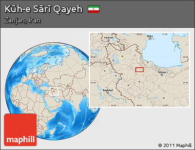 Shaded Relief Location Map of Kūh-e Sārī Qayeh