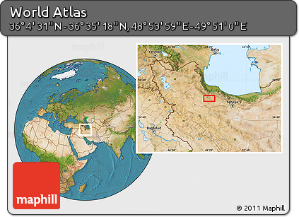 Satellite Location Map of the Area around 36° 19' 55" N, 49° 22' 30" E