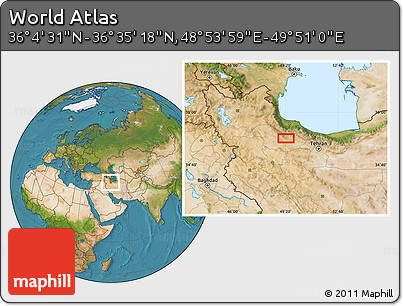 Satellite Location Map of the Area around 36° 19' 55" N, 49° 22' 30" E