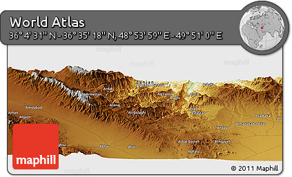 Physical Panoramic Map of the Area around 36° 19' 55" N, 49° 22' 30" E