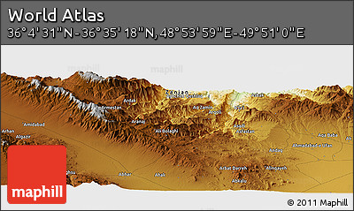 Physical Panoramic Map of the Area around 36° 19' 55" N, 49° 22' 30" E