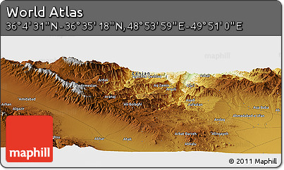 Physical Panoramic Map of the Area around 36° 19' 55" N, 49° 22' 30" E