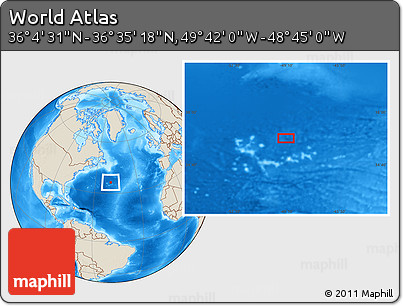 Shaded Relief Location Map of the Area around 36° 19' 55" N, 49° 13' 30" W