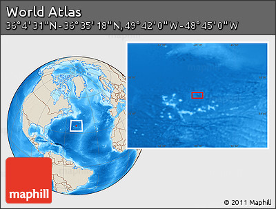 Shaded Relief Location Map of the Area around 36° 19' 55" N, 49° 13' 30" W