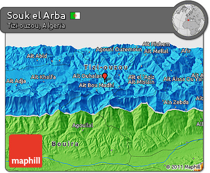 Political 3D Map of Souk El Arba