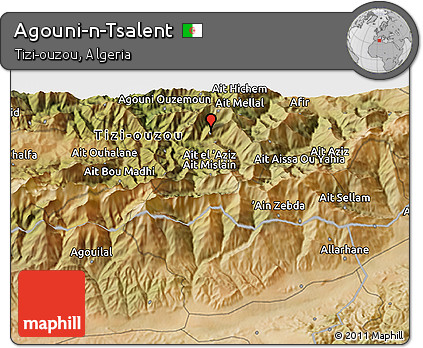 Satellite 3D Map of Agouni-n-Tsalent