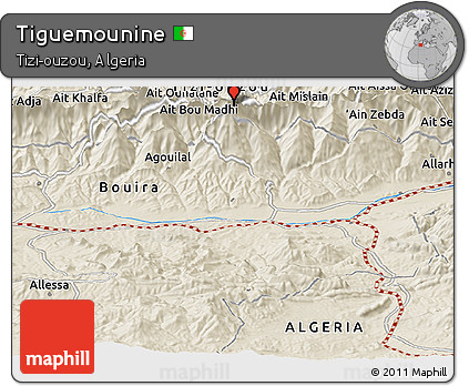 Shaded Relief Panoramic Map of Tiguemounine