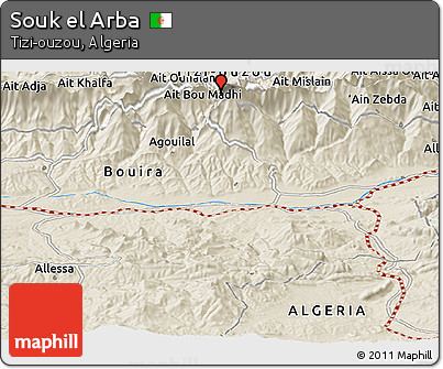 Shaded Relief Panoramic Map of Souk El Arba