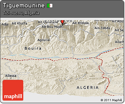 Shaded Relief Panoramic Map of Tiguemounine