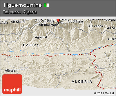 Shaded Relief Panoramic Map of Tiguemounine