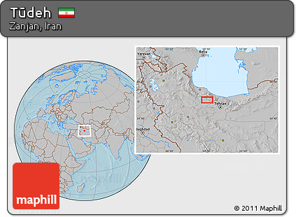 Gray Location Map of Tūdeh, hill shading