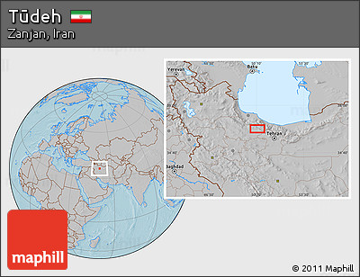 Gray Location Map of Tūdeh, hill shading
