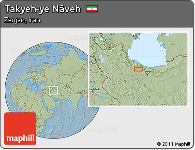 Savanna Style Location Map of Takyeh-ye Nāveh, hill shading