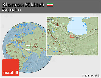 Savanna Style Location Map of Kharman Sūkhteh, hill shading