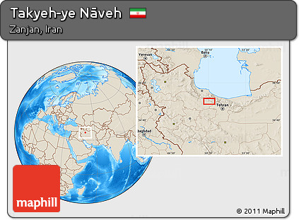 Shaded Relief Location Map of Takyeh-ye Nāveh