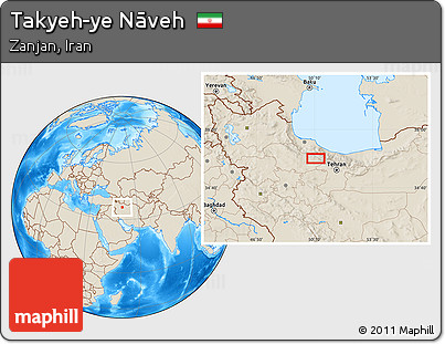 Shaded Relief Location Map of Takyeh-ye Nāveh