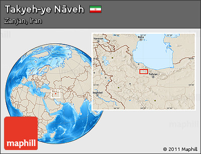 Shaded Relief Location Map of Takyeh-ye Nāveh