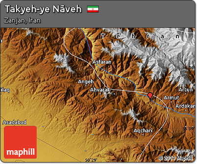 Physical Map of Takyeh-ye Nāveh