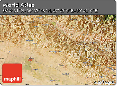 Satellite Map of the Area around 36° 19' 55" N, 50° 13' 30" E