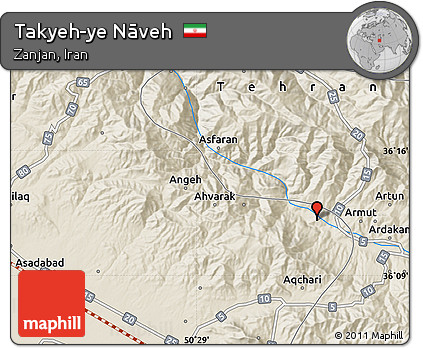 Shaded Relief Map of Takyeh-ye Nāveh