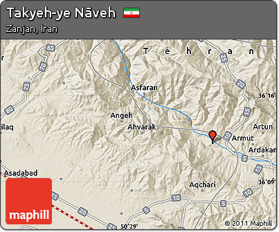 Shaded Relief Map of Takyeh-ye Nāveh