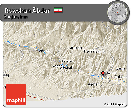 Shaded Relief Panoramic Map of Rowshan Ābdar