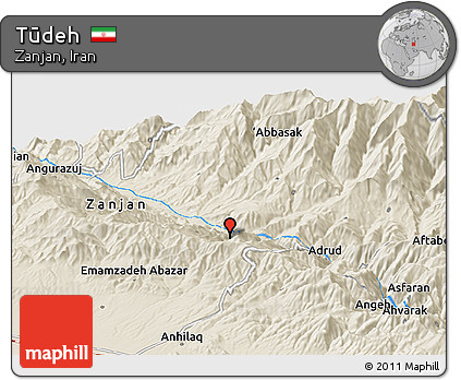 Shaded Relief Panoramic Map of Tūdeh