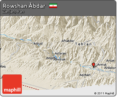 Shaded Relief Panoramic Map of Rowshan Ābdar