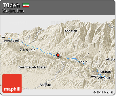 Shaded Relief Panoramic Map of Tūdeh