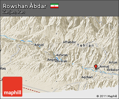 Shaded Relief Panoramic Map of Rowshan Ābdar