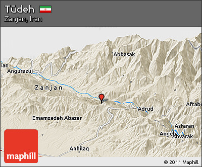 Shaded Relief Panoramic Map of Tūdeh