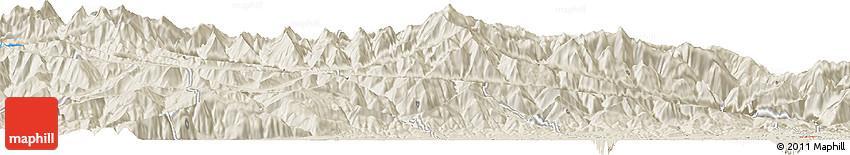 Shaded Relief Horizon Map of the Area around 36° 19' 55" N, 51° 55' 29" E