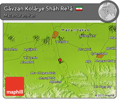 Physical 3D Map of Gāvzan Kolā-ye Shāh Reẕā