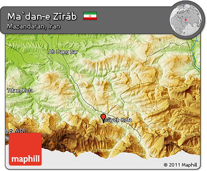Physical 3D Map of Ma`dan-e Zīrāb