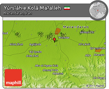 Physical 3D Map of Yūrsīāh-e Kolā Maḩalleh