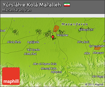 Physical 3D Map of Yūrsīāh-e Kolā Maḩalleh
