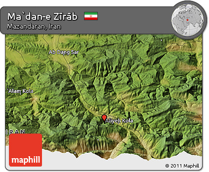 Satellite 3D Map of Ma`dan-e Zīrāb