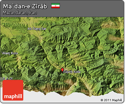 Satellite 3D Map of Ma`dan-e Zīrāb