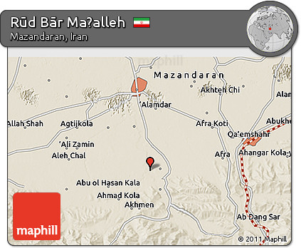 Shaded Relief 3D Map of Rūd Bār Maḩalleh