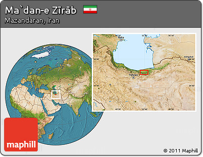 Satellite Location Map of Ma`dan-e Zīrāb