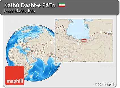 Shaded Relief Location Map of Kalhū Dasht-e Pā'īn