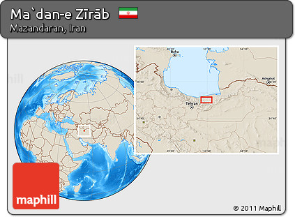Shaded Relief Location Map of Ma`dan-e Zīrāb