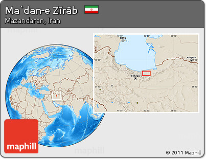 Shaded Relief Location Map of Ma`dan-e Zīrāb