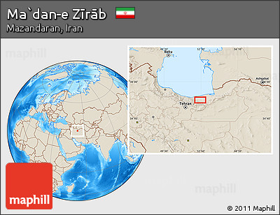Shaded Relief Location Map of Ma`dan-e Zīrāb